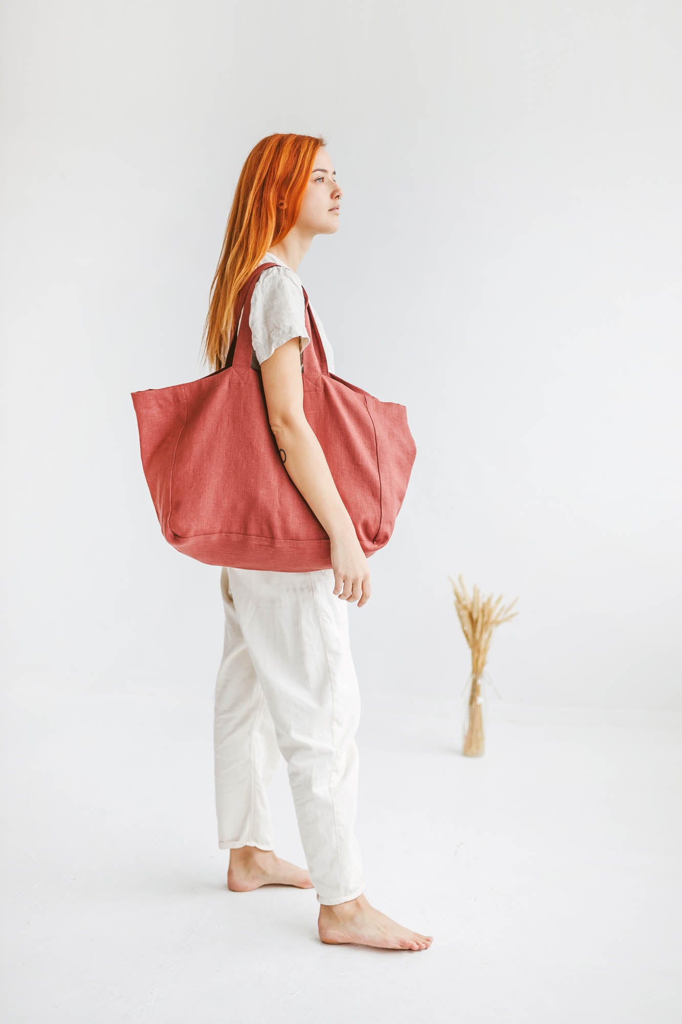 Terracotta linen beach bag