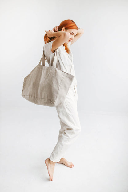 Natural linen beach bag