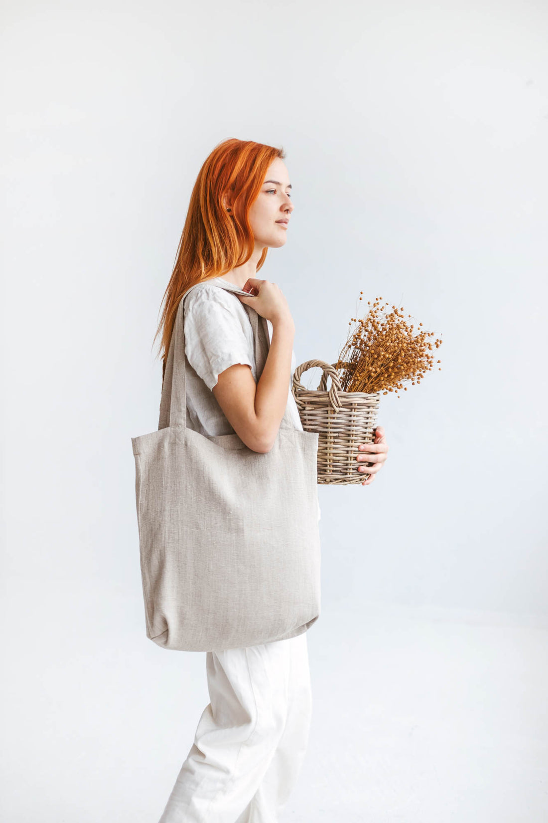 Natural linen tote bag