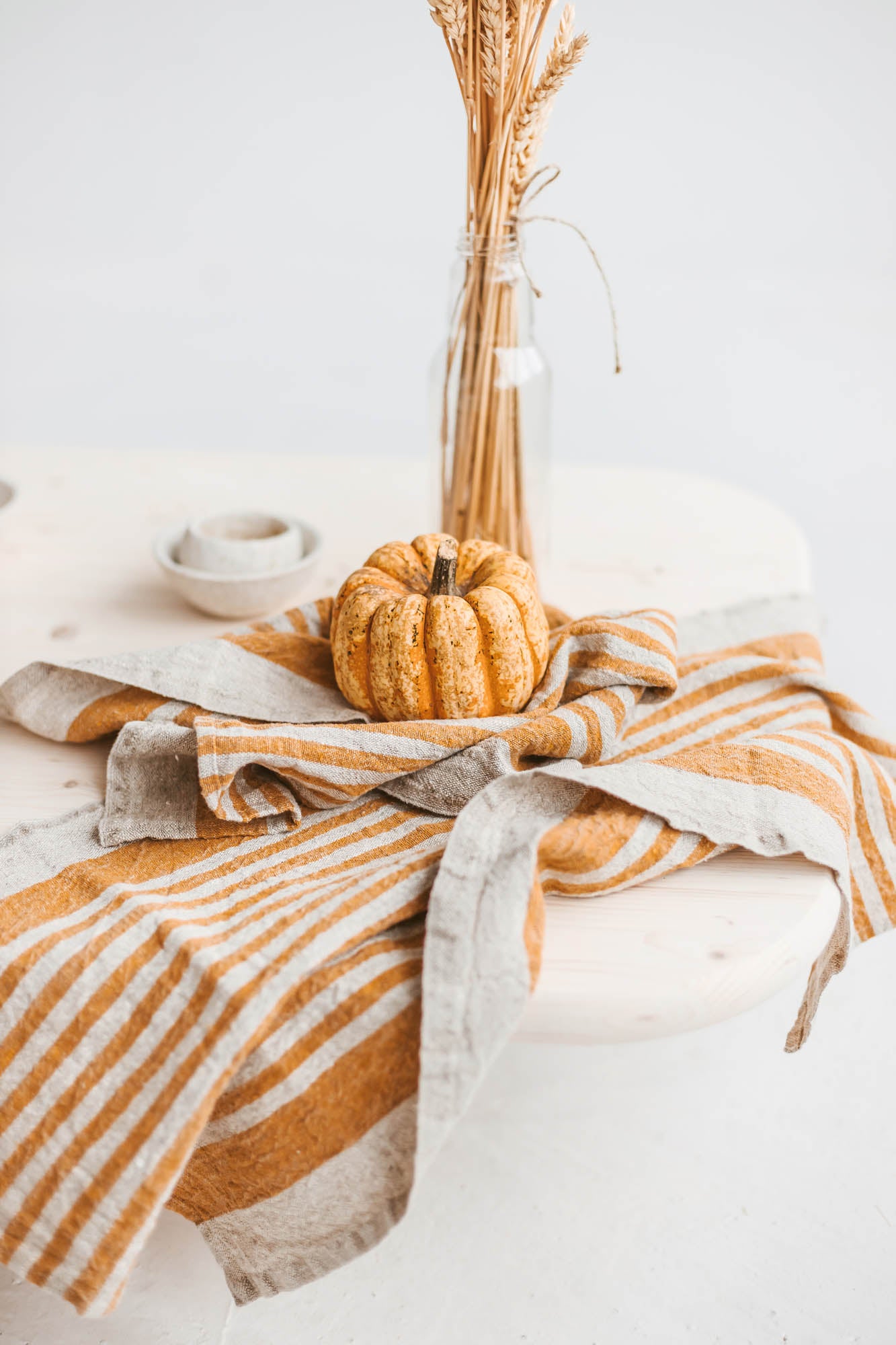 Thick linen towels with yellow stripes - set of 2