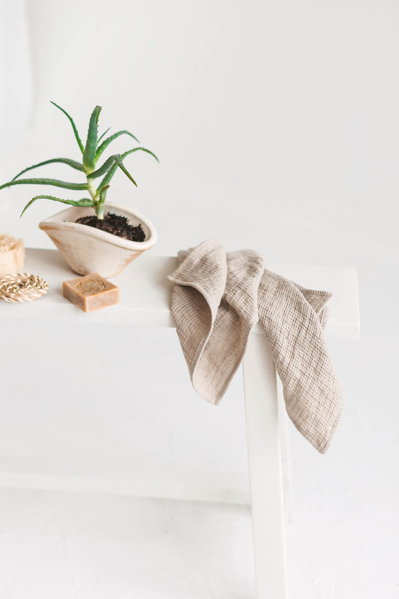 Waffle linen bath towels