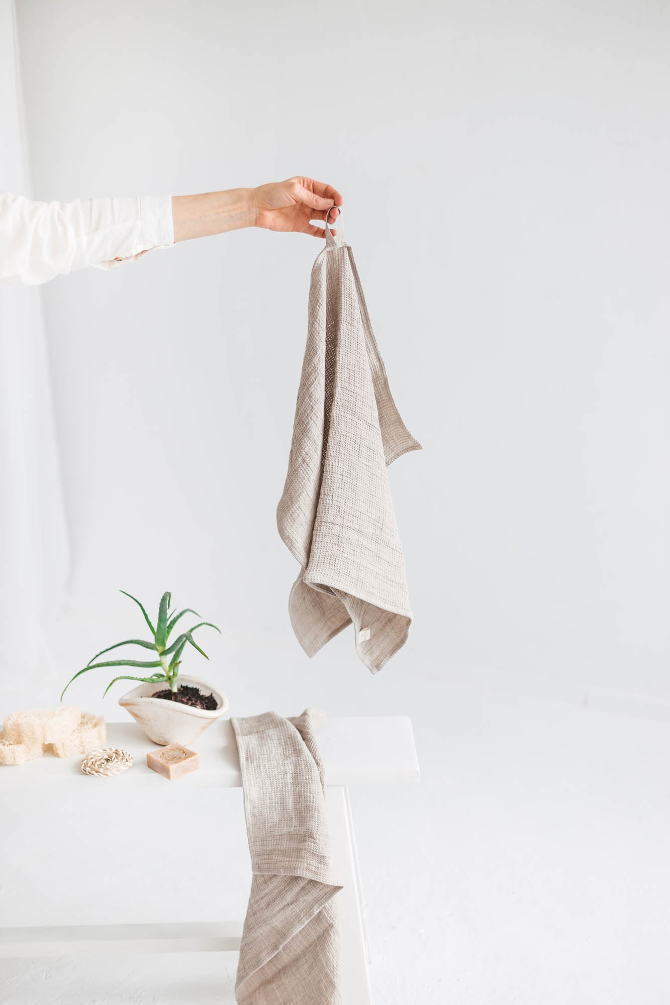 Waffle linen bath towels