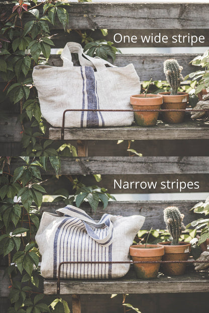 Linen handbag with blue stripes