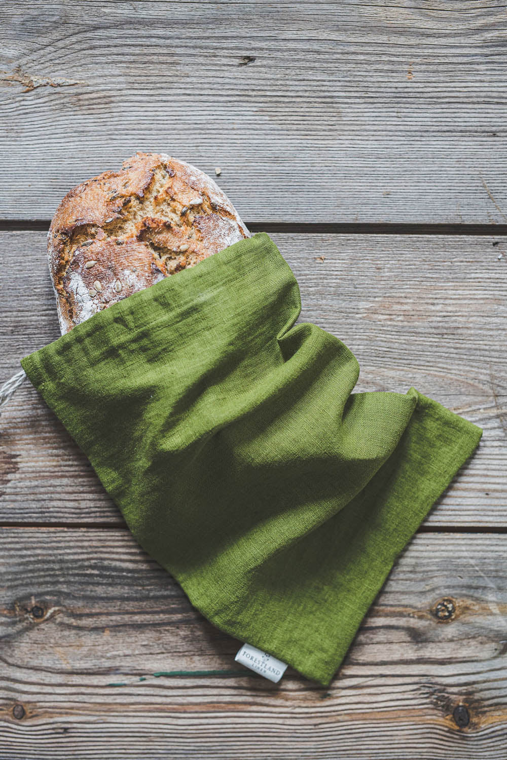 Moss green linen bread bag