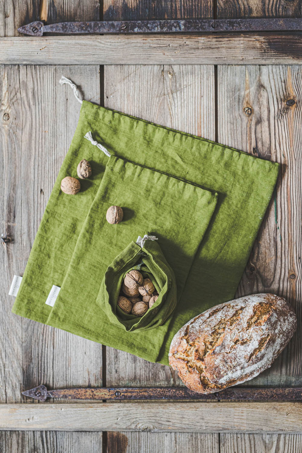 Moss green linen bread bag