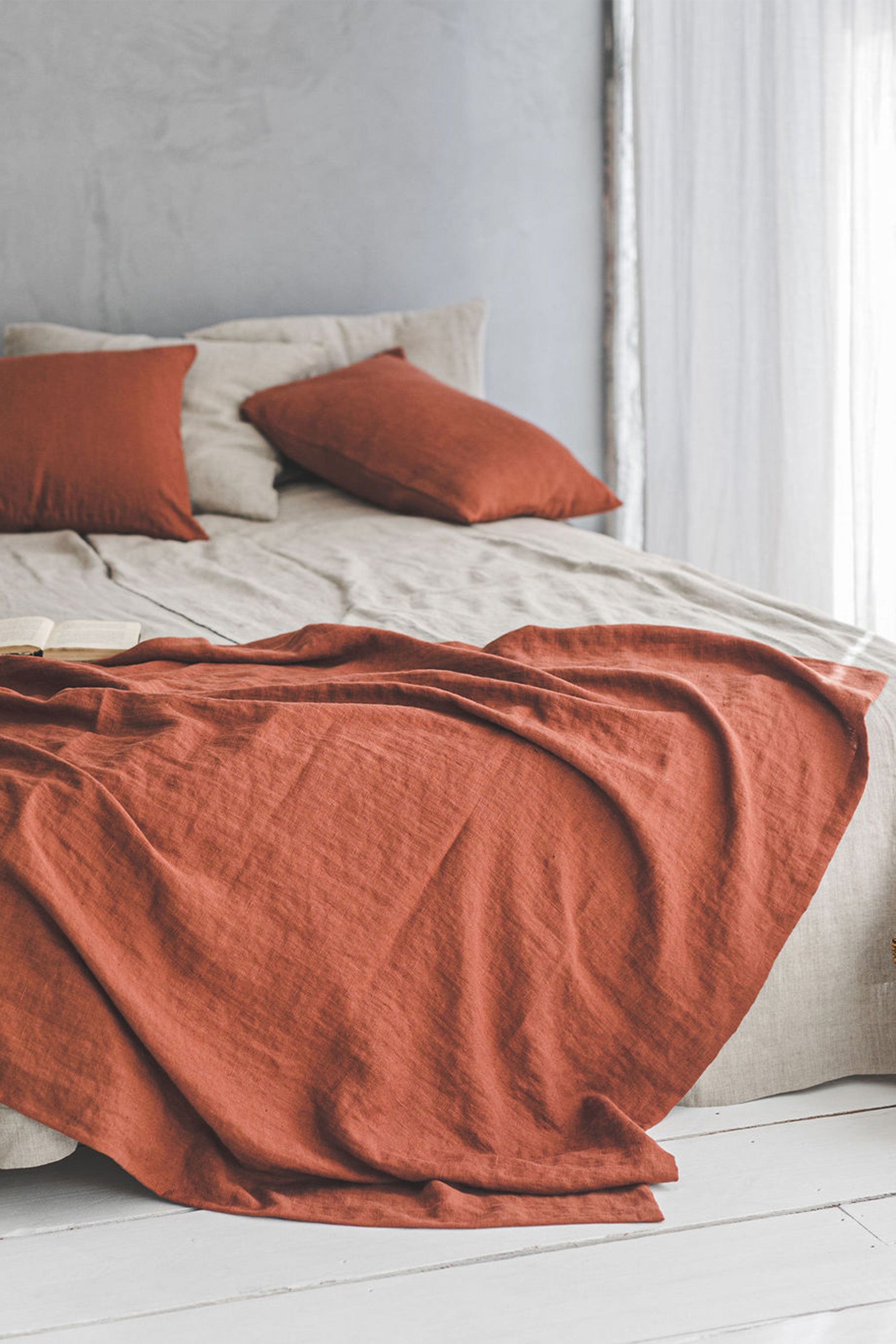 Burnt orange linen throw blanket